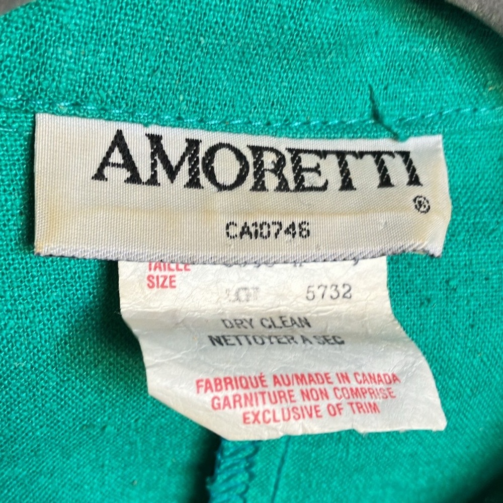 Vintage dress silk Amoretti Turquoise green Silk half sleeve retro 80s - Picture 6 of 15